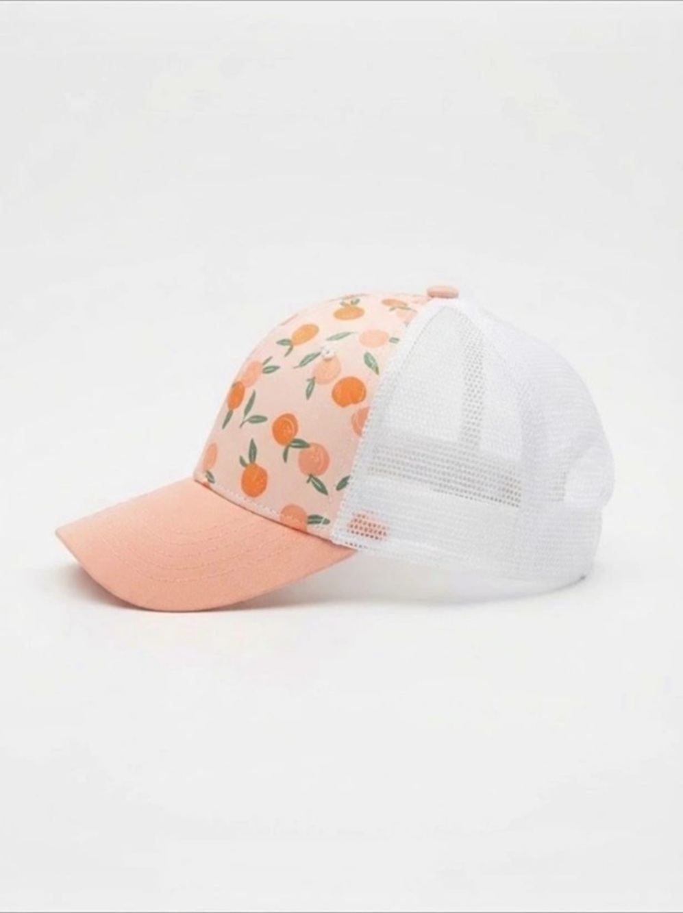 Peach Print Trucker Hat White Mesh Snapback Cap